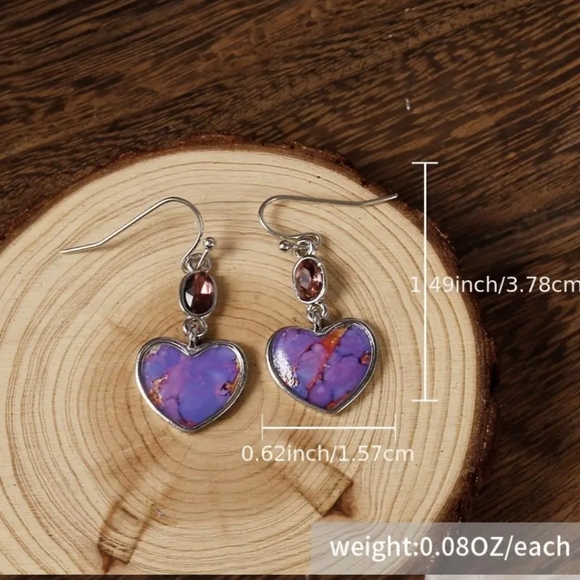 Creative Purple Stone Long Boho Geometric Oval Amethyst Dangle Earrings. - Picture 5 of 6